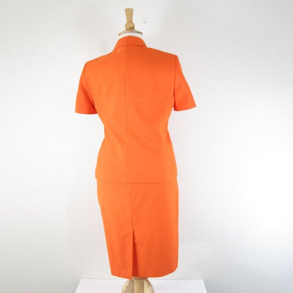 Le Suit Plus Size Solid Orange Short Sleeve Skirt Suit 14 Formal Business Career - Picture 7 of 10